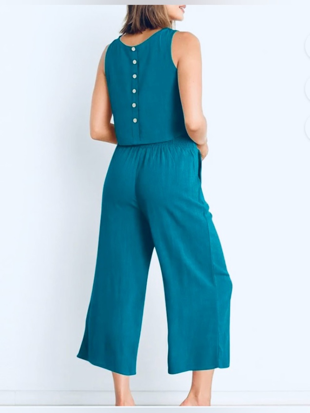 Linen Sleeveless Women's Crop Top & Wide-leg Cropped Pants Size M